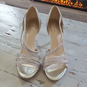 Bandolino Glittering Rhinestone Silver Strappy Open Toe Heels Rhinestone